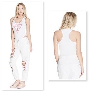 Guess White and Pink Logo Bodysuit